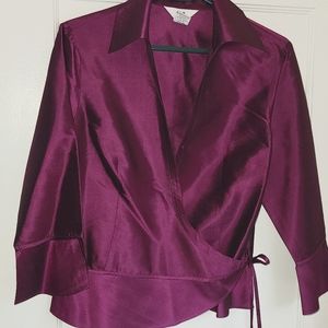 100% silk raspberry wrap blouse